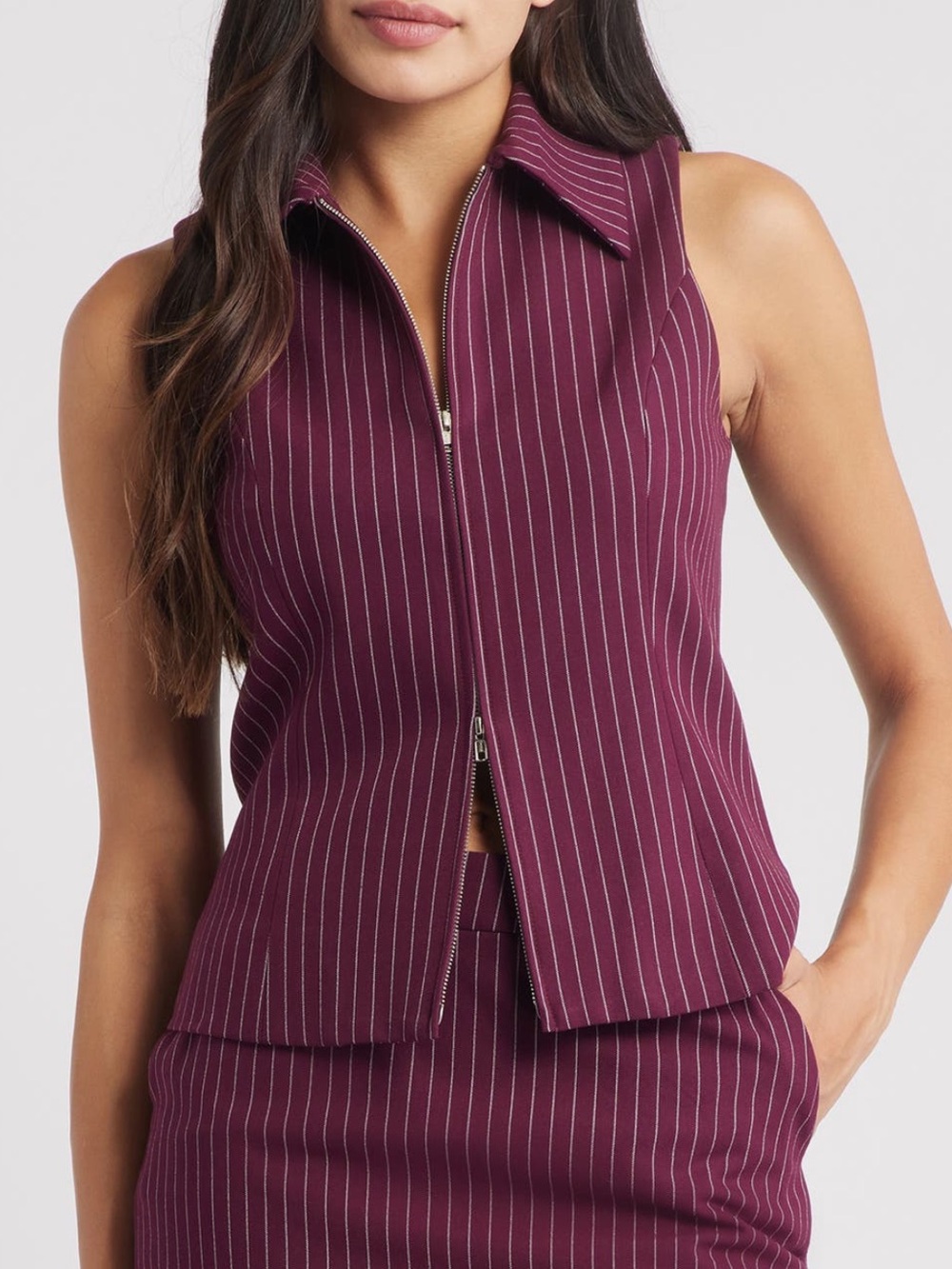 NEW- Artless Forever Kaia Zip Vest in Merlot Stripe